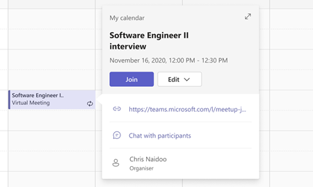 Join appointment from Teams calendar
