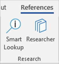 Researcher button in Word