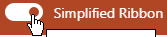 Slide the toggle control rightward to switch from the Simplified Ribbon to the Classic Ribbon.