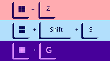 Image of keyboard shortcuts for snap, snipping tool, and Gamebar