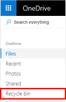 Recycle Bin selection in OneDrive