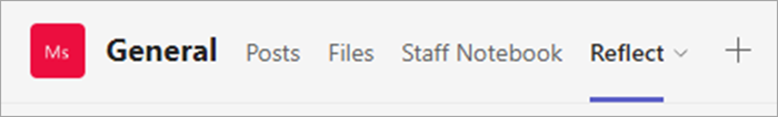 screenshot of the navigation at the top of an educator's staff team. Tabs include Posts, Files, Staff Notebook, and Reflect. 