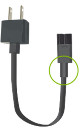 Replacement power cord, with a circle showing the area that identifies the new-style cord