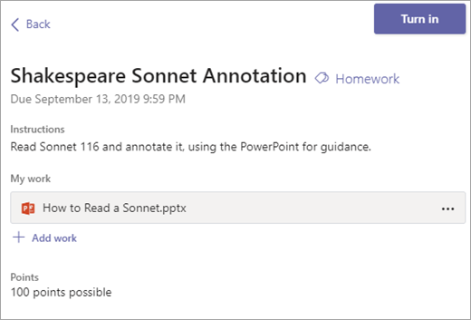 View your assignment and select Turn in.