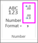 increase or decrease decimal places on number formatting