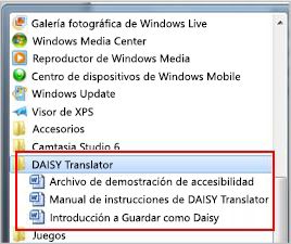 Menú Inicio con los archivos de Daisy tras la instalación