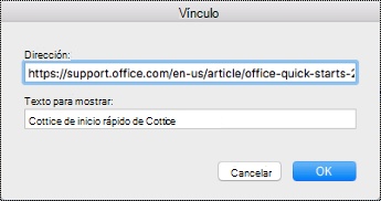 Cuadro de diálogo Hipervínculo en dispositivos Mac.