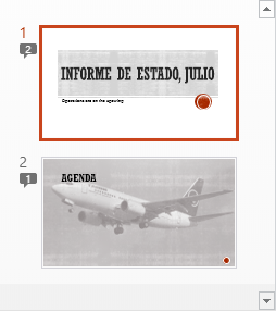 Los símbolos con numerales indican la presencia de comentarios en las diapositivas