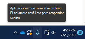 Captura de pantalla del icono del micrófono en la barra de tareas.