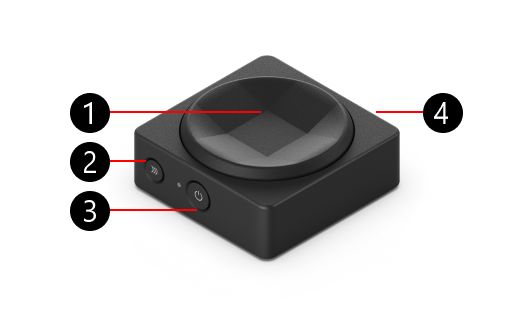 Botón dual adaptable de Microsoft con números para identificar las características físicas.