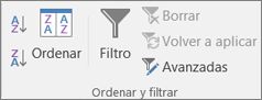 El grupo Ordenar y filtrar de la pestaña Datos