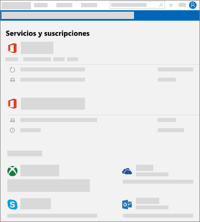 Muestra la página de servicios y suscripciones en account.microsoft.com