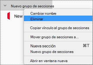 Eliminar un grupo de secciones en OneNote para Mac