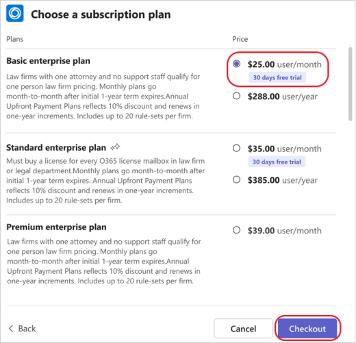 Seleccionar el plan de suscripción de una aplicación