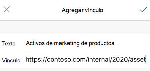 Cuadro de diálogo Agregar vínculo en Outlook para iOS.