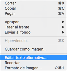 Opción de edición de Texto alternativo en el menú contextual en PowerPoint para Mac