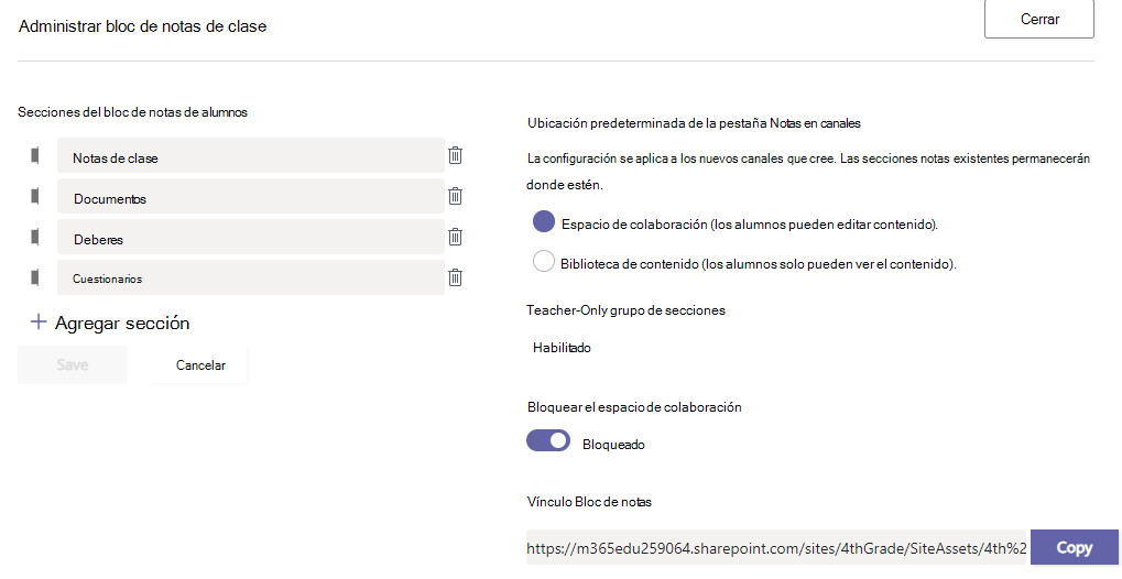 administrar bloc de notas