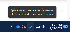 Captura de pantalla del icono del micrófono en la barra de tareas.