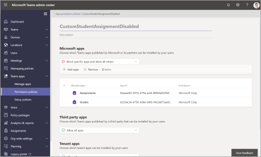 Directivas de permisos en el Centro de administración de Microsoft Teams