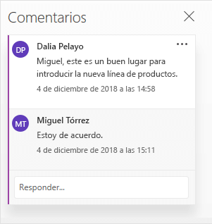 Una conversación en el panel de Comentarios