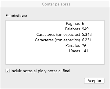 Cuadro de diálogo Contar palabras
