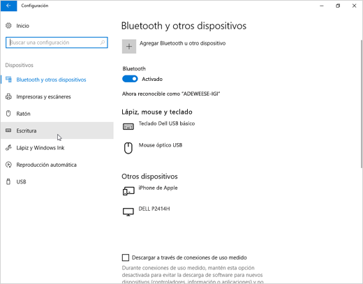 Imagen de configuración de escritura