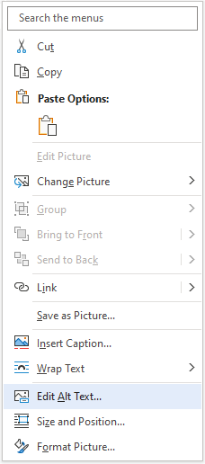 Opción Editar texto alternativo en el menú contextual de una imagen