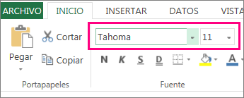 opciones de fuente de la cinta de opciones de Excel