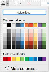 Menú desplegable Color de fuente en OneNote para Mac.