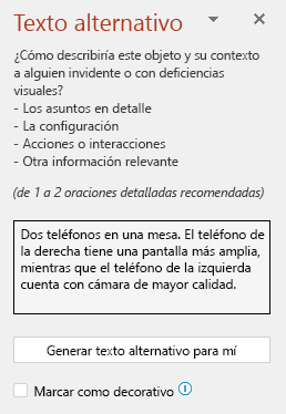 El panel de texto alternativo que muestra un ejemplo de texto alternativo efectivo.