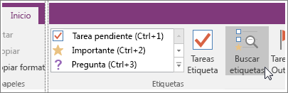 Captura de pantalla del botón Buscar etiquetas en OneNote 2016