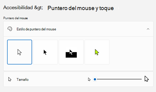 Puntero del mouse & toque en Configuración