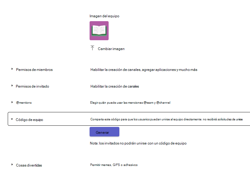 código de equipo