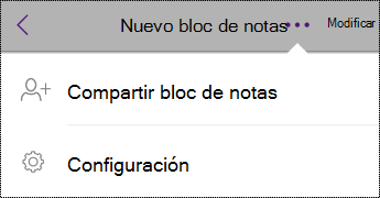 Botón Configuración en Blocs de notas en iPhone.