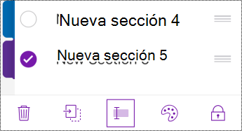 Botón Cambiar nombre de sección en la barra de menús de dispositivos iPhone.