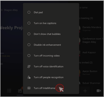 Desactive IntelliFrame en la consola de salas de Microsoft Teams.