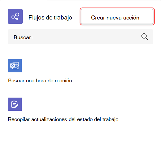 Captura de pantalla que muestra cómo crear una nueva acción de flujo de trabajo