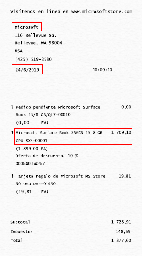 En tu recibo (o prueba de compra) se debe indicar la tienda en la que se adquirió el dispositivo, la fecha y el dispositivo mostrado (o desglosado).