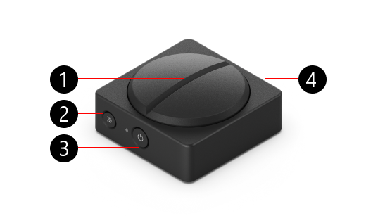 Botón dual adaptable de Microsoft con números para identificar las características físicas.