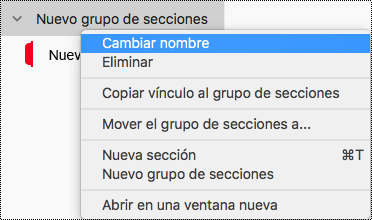 Cambiar el nombre de un grupo de secciones en OneNote para Mac