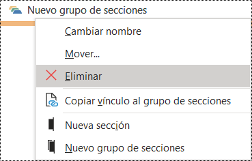 Cuadro de diálogo Eliminar un grupo de secciones en OneNote para Windows