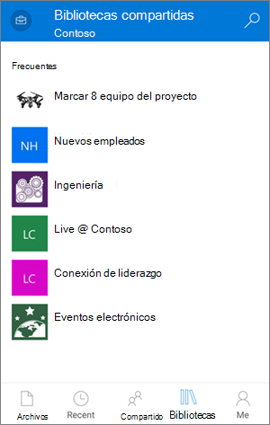 Acceder a bibliotecas a través OneDrive para la Empresa aplicación móvil