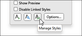 El botón Administrar estilos en el cuadro de diálogo Estilos.