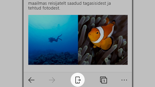 iOS-i opsüsteemis töötava Microsoft Edge’i kuvatõmmis, millel on esile tõstetud ikoon „Continue on PC“ (Jätkake PC-s).