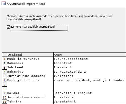 Andmete importimine Excelist