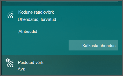 Windows 10 kuvatakse nende raadiovõrkude loend, millega saate ühenduse luua. Üks kuvatakse kui "turvatud", teine kuvatakse kui "Ava".