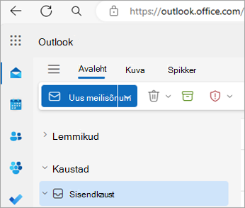 Kuvatõmmis Outlooki veebirakenduse avalehest