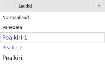 Word for Androidi pealkirjalaadide menüü.
