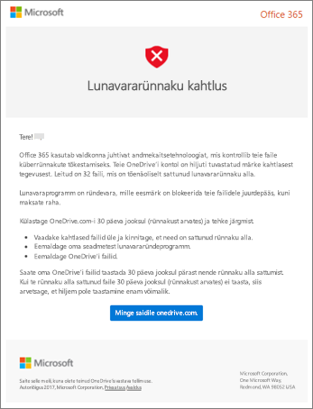 Microsofti lunavaratuvastuse meilisõnumi kuvatõmmis