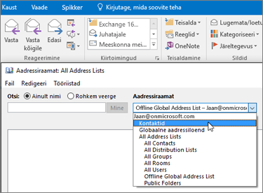 Kui Gmaili kontaktid on imporditud, kuvatakse need teenusekomplekti Office 365 aadressiraamatus.